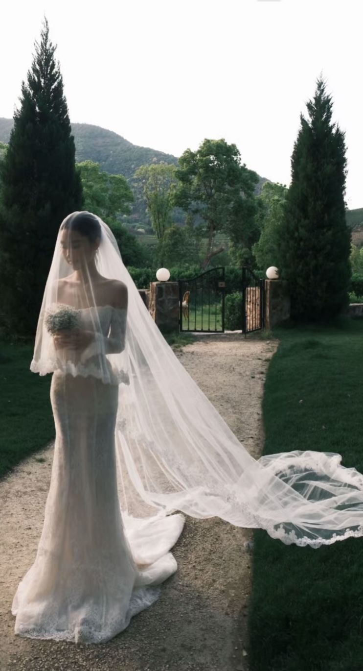 High-class Mermaid Long Sleeve White Lace Long Train Wedding Dress DP6851
