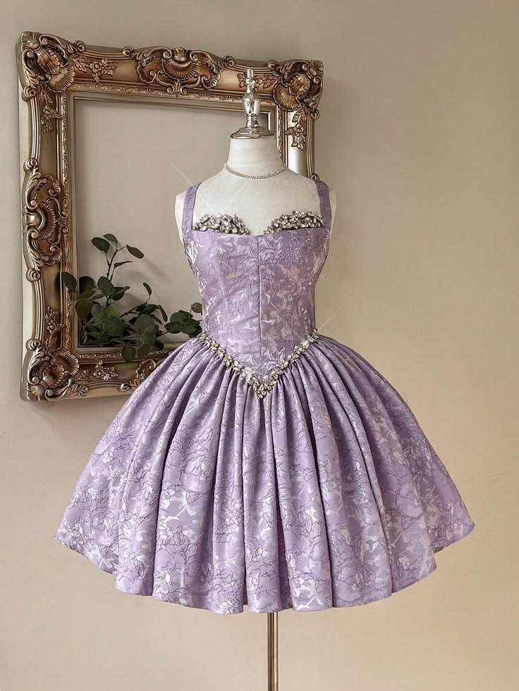 Purple Print A Line Straps Beaded Satin Short Homecoming Dress DP5689