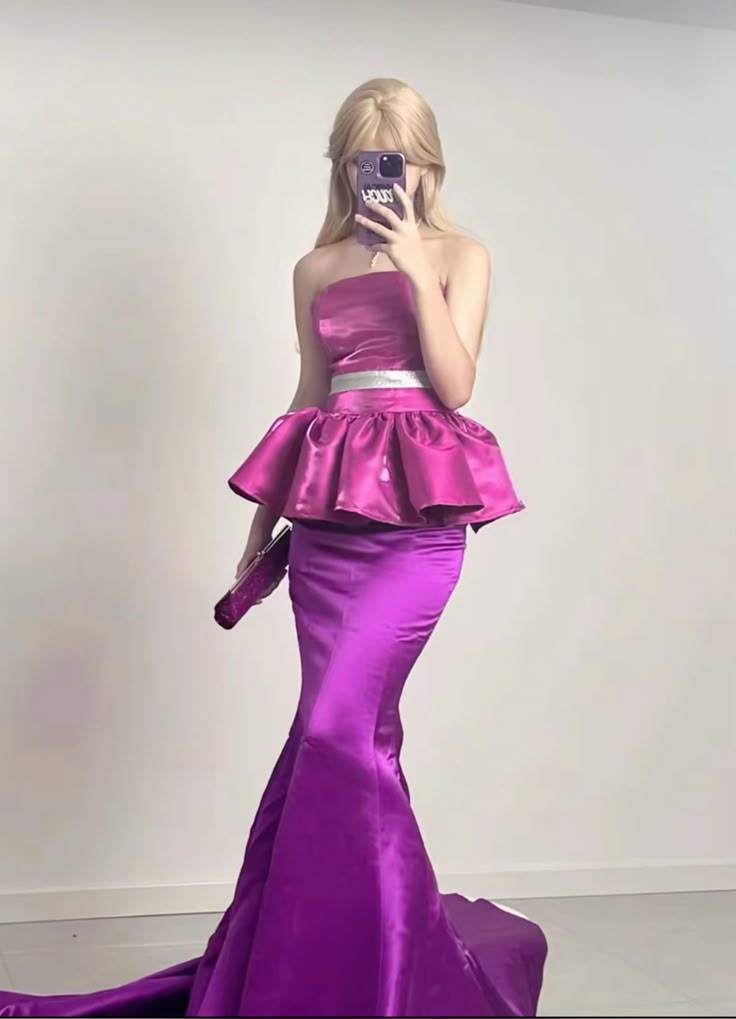 Barbie Pink Mermaid Strapless Satin Long Prom Dress Evening Dress DP3191