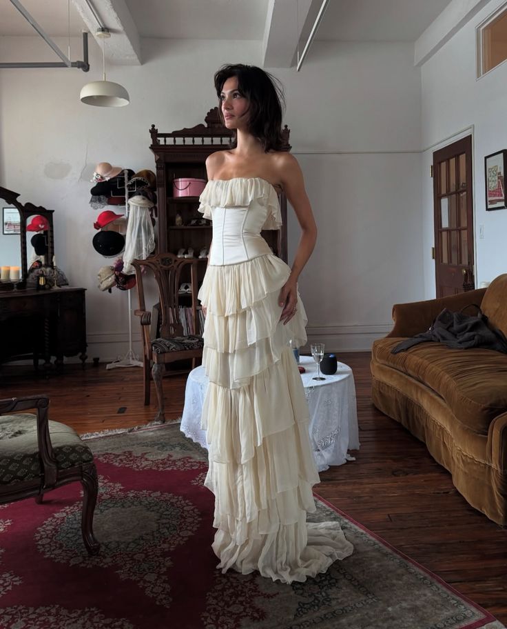Stunning Light Apricot Sheath Strapless Layered Chiffon Satin Long Prom Dress Evening Dress DP3305