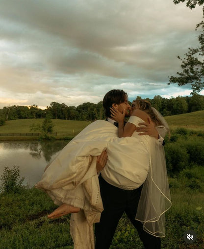 Elegant Ball Gown Off the Shoulder Pleated Simple Satin Wedding Dress DP4372