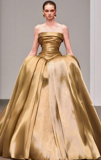 Brown Ball Gown Strapless Satin Long Prom Dresses 16th Birthday Dress DP3677