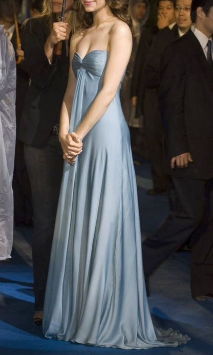 Simple A Line Sweetheart Blue Satin Long Prom Dresses Formal Evening Dress DP3244