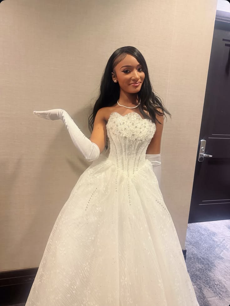 White Ball Gown Strapless Corset Sequin Beaded Tulle Prom Dress Evening Dress DP8047