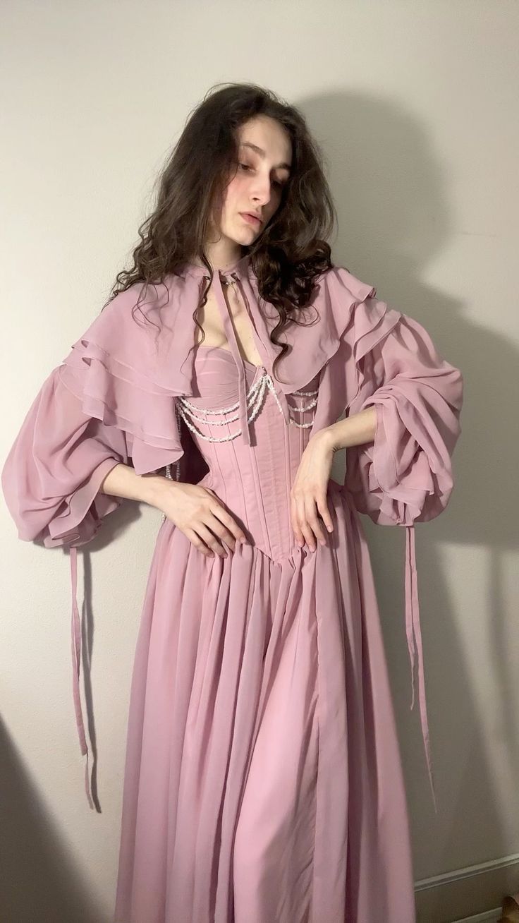 Simple Blue Flowy Long Sleeve Chiffon Long Party Dress Date Dress with Cape DP2936