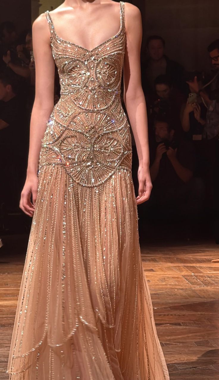 Shiny Exquisite Line Spaghetti Strap Beaded Tulle Evening Dress Prom Dress DP4357
