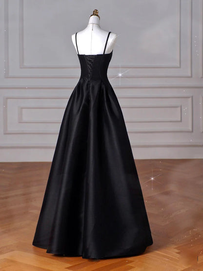 Simple A-Line Dark Blue Satin Long Prom Dress, Dark Blue Long Formal Dress DP3365