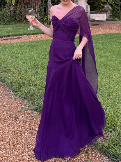 Charming Purple A Line One Shoulder Chiffon Long Prom Dress Evening Dress DP6732