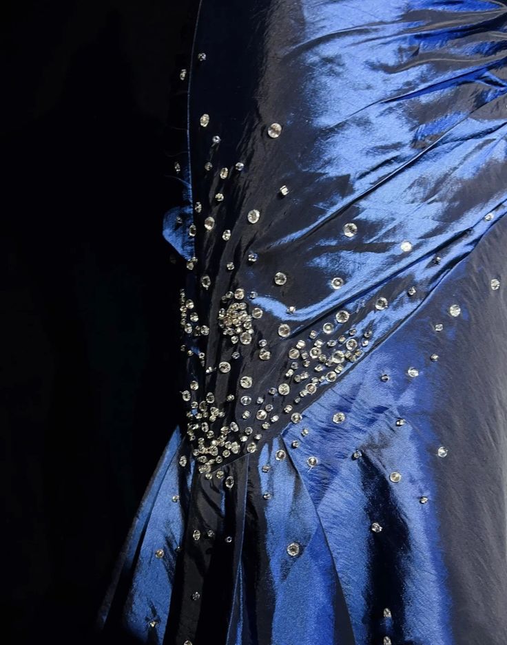 Navy Blue Mermaid Strapless Rhinestone Pleated Satin Prom Dress Party Dress DP3184