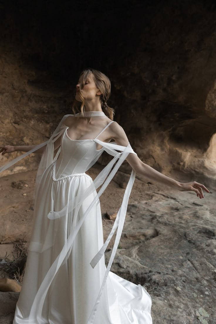 Ethereal A Line Spaghetti Strap White Tulle Satin Long Wedding Dress DP7195