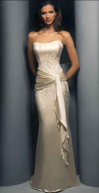 Elegant Mermaid Sweetheart Neck Appliques Light Champagne Satin Long Prom Dress Wedding Dress DP3634