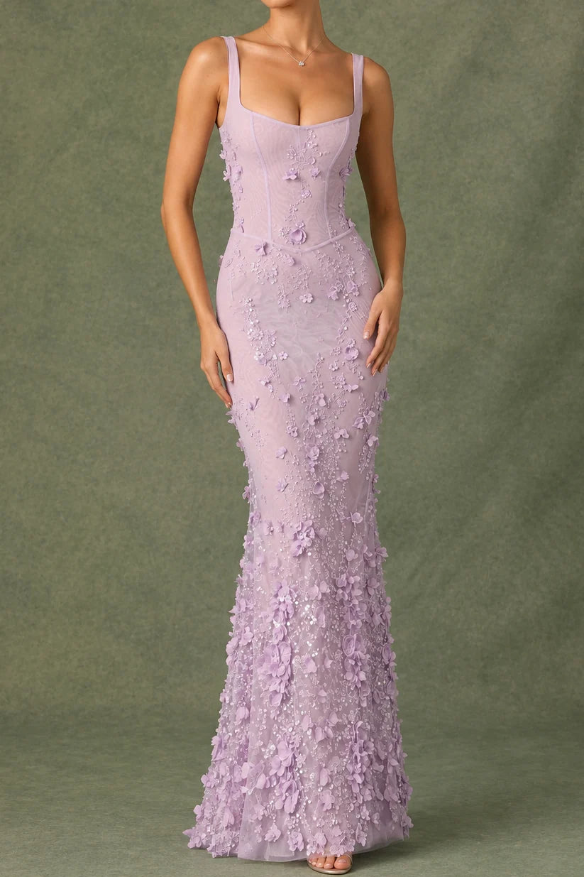 3D Floral Sequin Corset Mermaid Gown Prom Dress DP7601