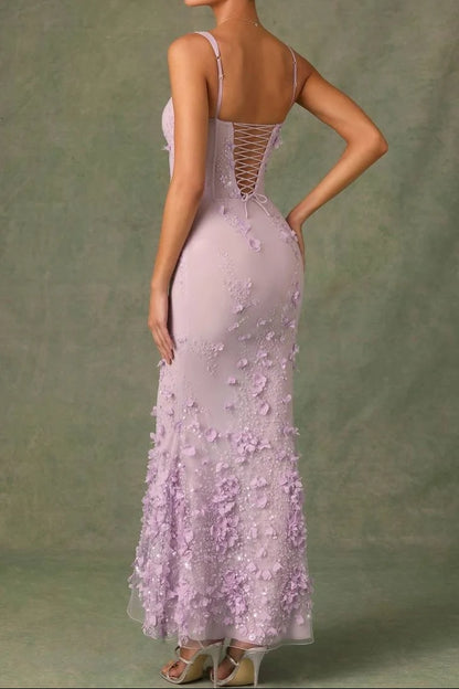 3D Floral Sequin Corset Mermaid Gown Prom Dress DP7601