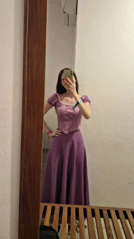 Purple A Line Puff Corset Satin Prom Dress Formal Dress Birthday Dress DP3391