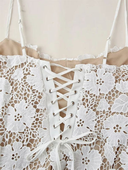 Sexy Sheath Spaghetti Straps White Lace Long Prom Dress Evening Dress DP1221