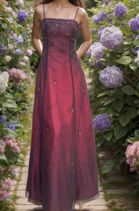 Retro Burgundy Ombre A Line Spaghetti Strap Beaded Tulle Satin Prom Dress Party Dress DP3594
