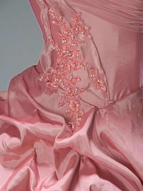 Sweety Pink Ball Gown Strapless Beaded Layered Satin Organza Prom Dress Quinceanera Dress DP5066