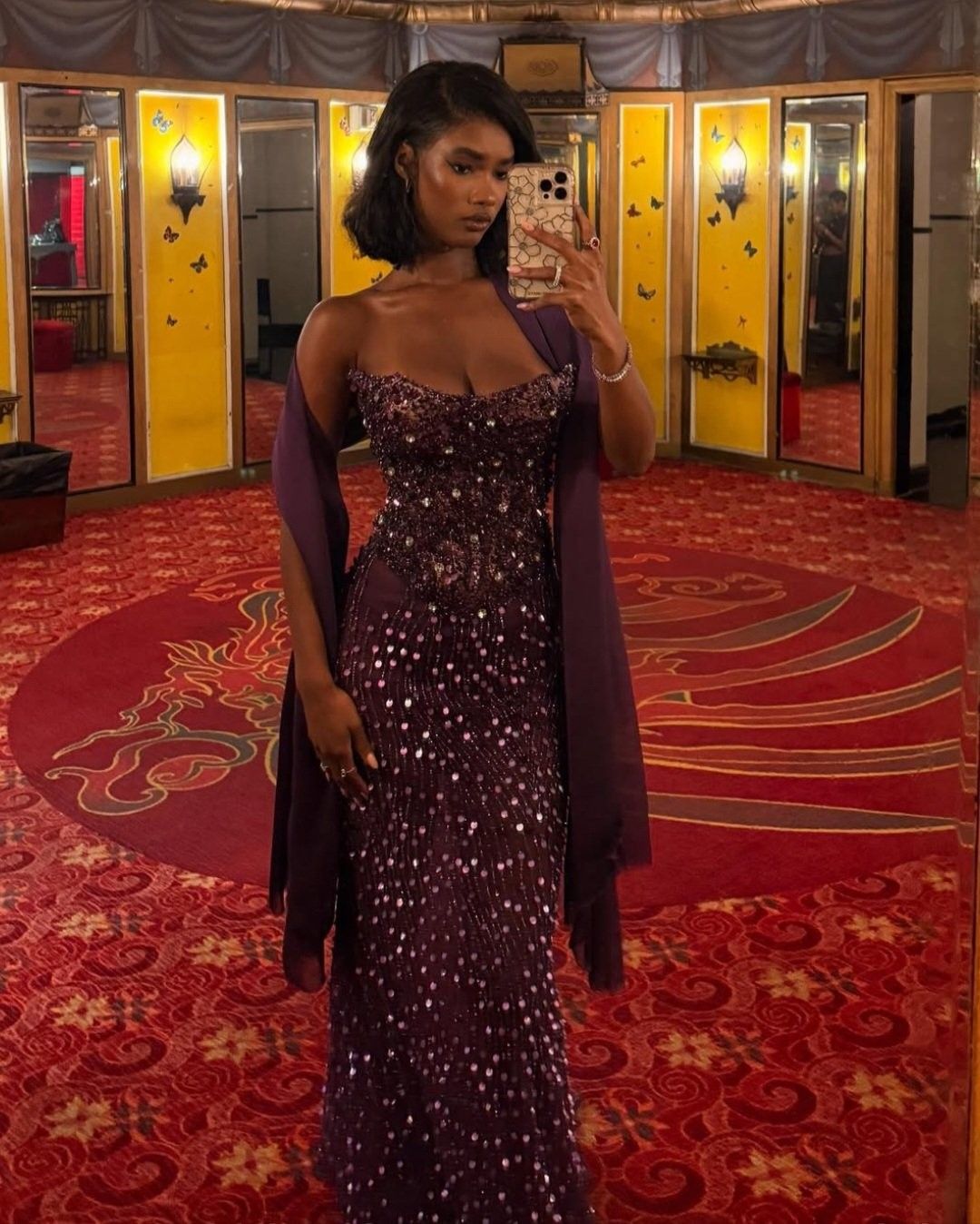 Luxurious Purple Sheath Strapless Beaded Sequin Chiffon Prom Dress Evening Dress DP6903