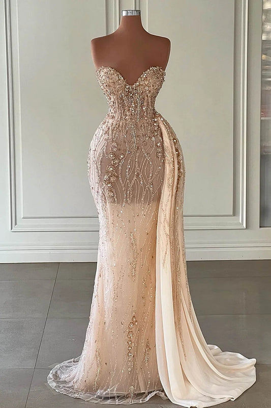 Sexy Mermaid Sweetheart Sleeveless Beadings Tulle Prom Dresses DP753