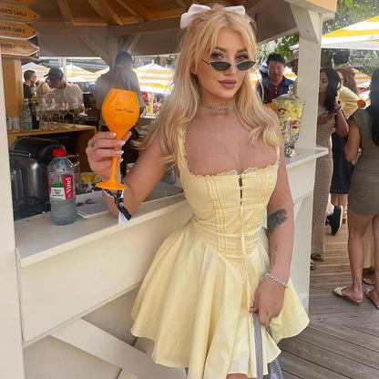 Cute A Line Strap Yellow Satin Short Homecoming Dress Birthday Dress DP1935