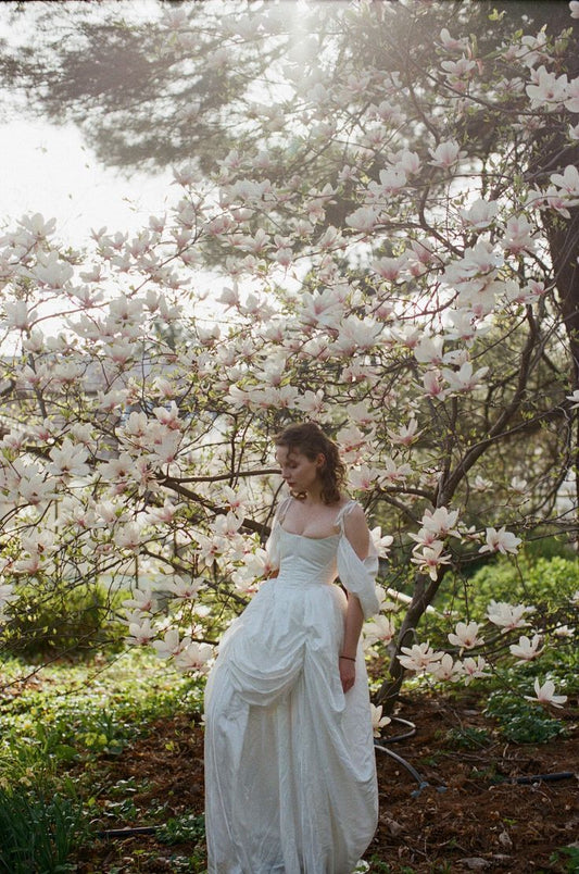 Gentle White A Line Off the Shoulder Chiffon Satin Birthday Dress Wedding Dress DP3033