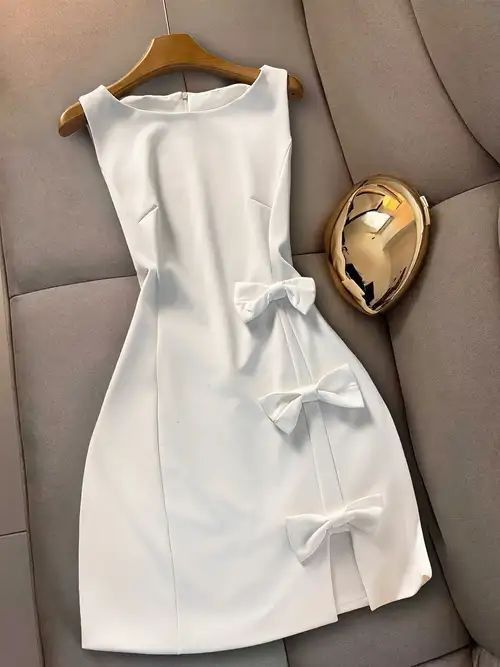 Simple Classic White A Line Bow Satin Short Prom Dress Homecoming Dress DP5320