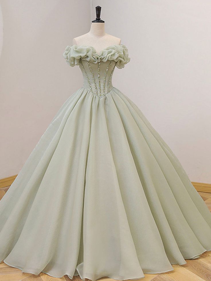 Sweet A Line Strapless Tulle Green Long Prom Dress with Sequin DP751