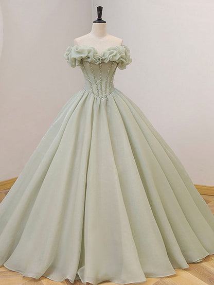 Sweet A Line Strapless Tulle Green Long Prom Dress with Sequin DP751