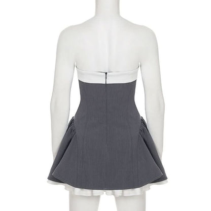 Cute A Line Strapless Bow Grey Satin Short Homecoming Dress Cocktail Dress DP2541