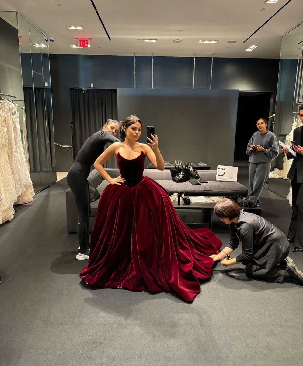 Burgundy A Line Strapless Velvet Long Prom Dress Evening Dress DP8063