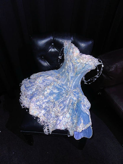 Gorgeous A Line Strapless Beaded Purple Organza Short Homecoming Dress Cocktail Dress DP2664
