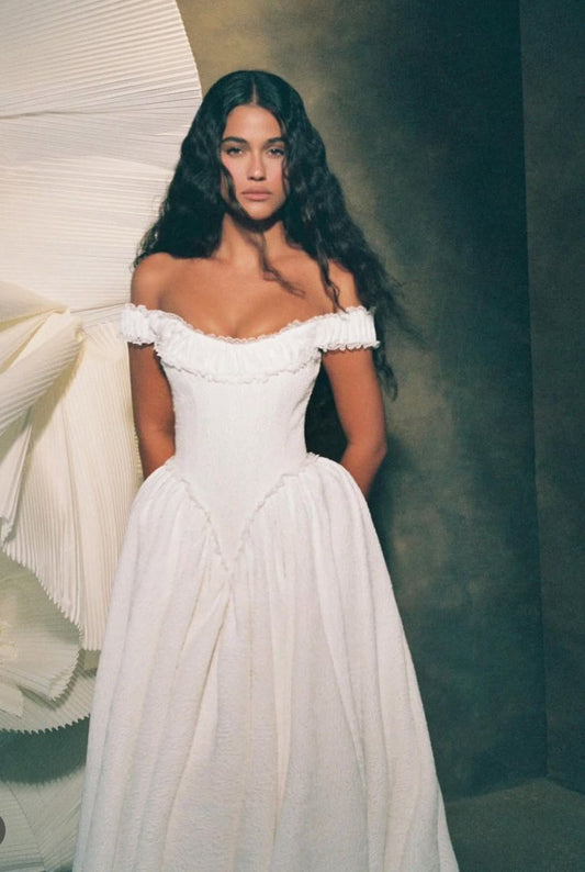 Princess A Line Off the Shoulder Satin Long Prom Dress Wedding Dress DP3700