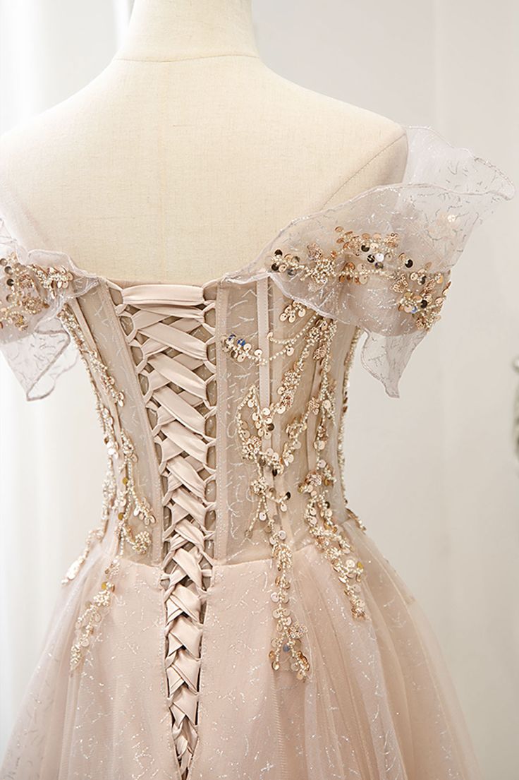 A Line Off the Shoulder Sequin Tulle Long Prom Dress Evening Dress DP1217