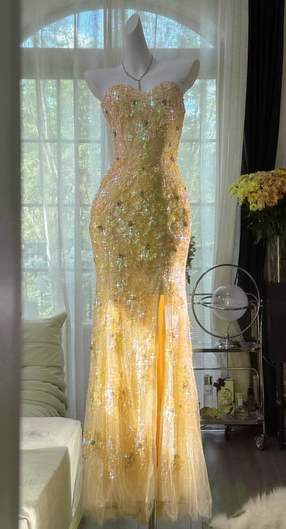Pink Orange Mermaid Sweetheart Neck Shiny Sequin Beaded Tulle Prom Dress Evening Dress DP5746
