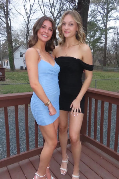 Emrald Sheath Off the Shoulder Chiffon Short Homecoming Dress Mini Dress Outfits DP5885