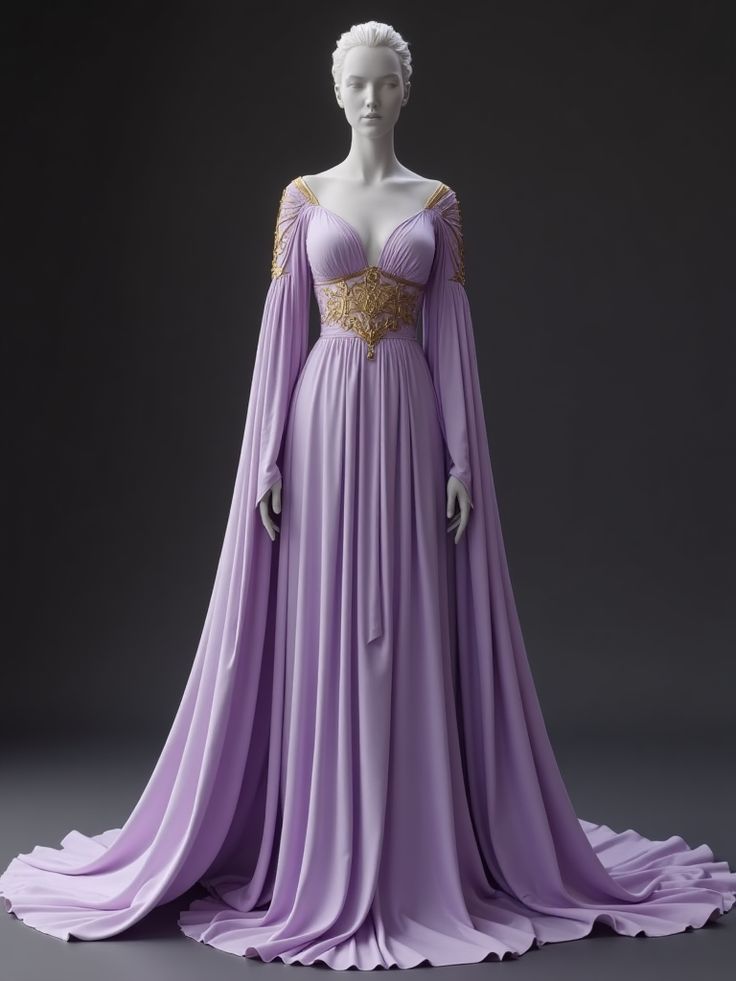 Classic Purple A Line Long Sleeve Gold Appliques Satin Prom Dress Evening Dress DP3149