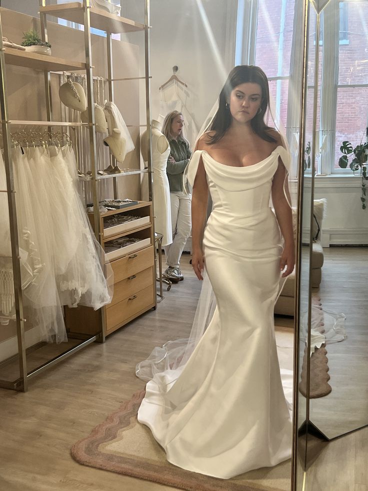 White Mermaid Off the Shoulder Pleated Satin Long Wedding Dress DP8012