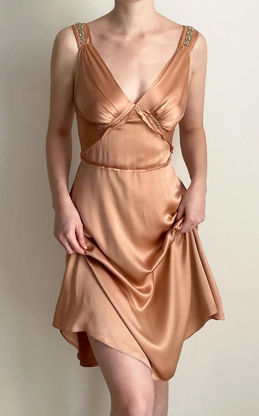 Simple A Line V Neck Satin Short Homecoming Dress Cocktail Dress DP5487