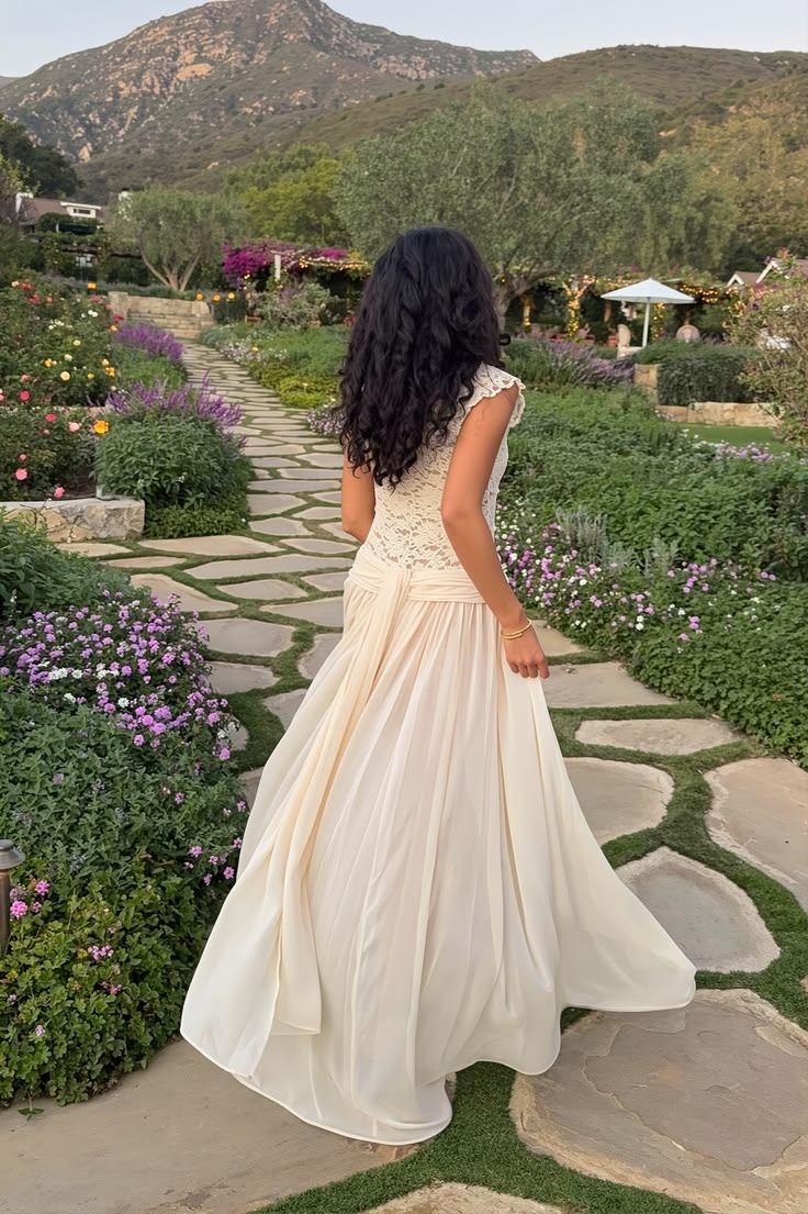 Ivory A Line V Neck Lace Chiffon Long Prom Dress Evening Dress DP7116