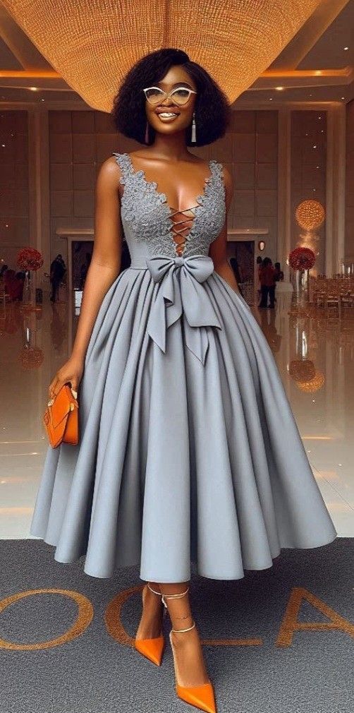 Deep Chambray A Line V Neck Lace Satin Homecoming Dress Birthday Dress with Bow DP3264