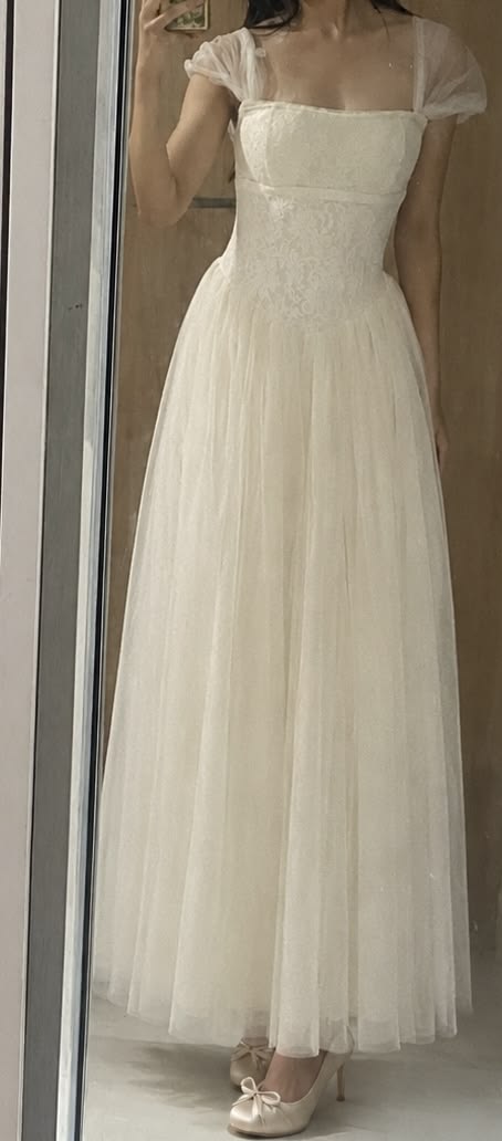 Pretty Ivory A Line Spaghetti Strap Lace Tulle Prom Dress Evening Dress DP8078