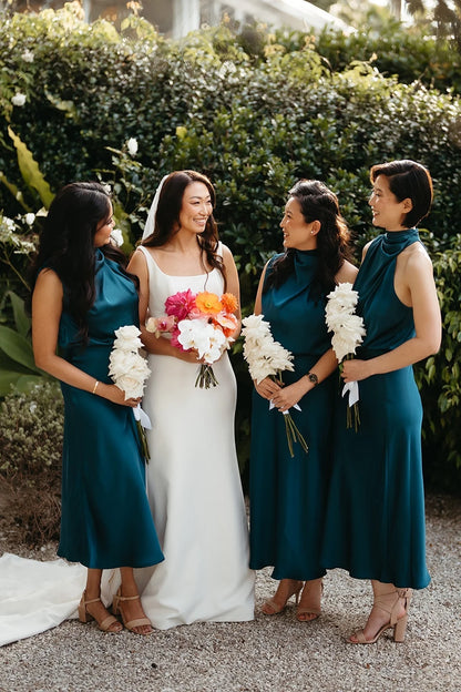 Mock Neck Butter Satin Long Bridesmaid Dress DP5866