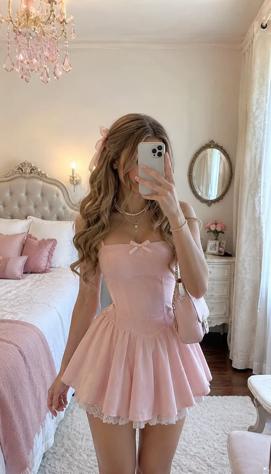 Simple Pink A Line Spaghetti Straps Satin Short Homecoming Dress DP6107