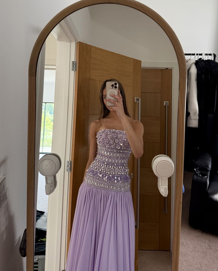Gentle Lilac A Line Strapless Exquisite Beaded Chiffon Prom Dress Graduation Prom Dress DP6643