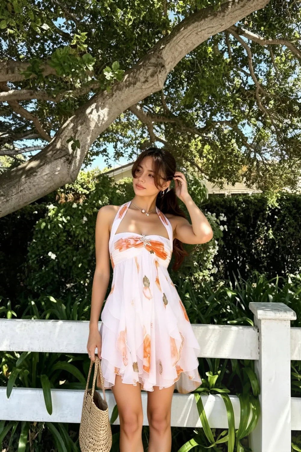 Printed Scarf Collar Mini Dress Homecoming Dress DP5906