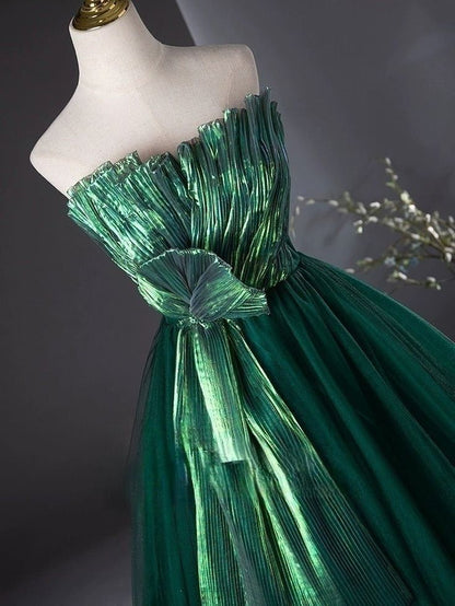 Green A Line Strapless Tulle Ball Gown Prom Dress DP1012