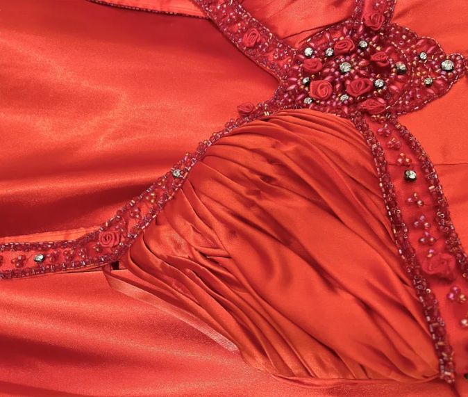 Vintage Red Mermaid Straps Exquisite Beaded Satin Prom Dress DP5178