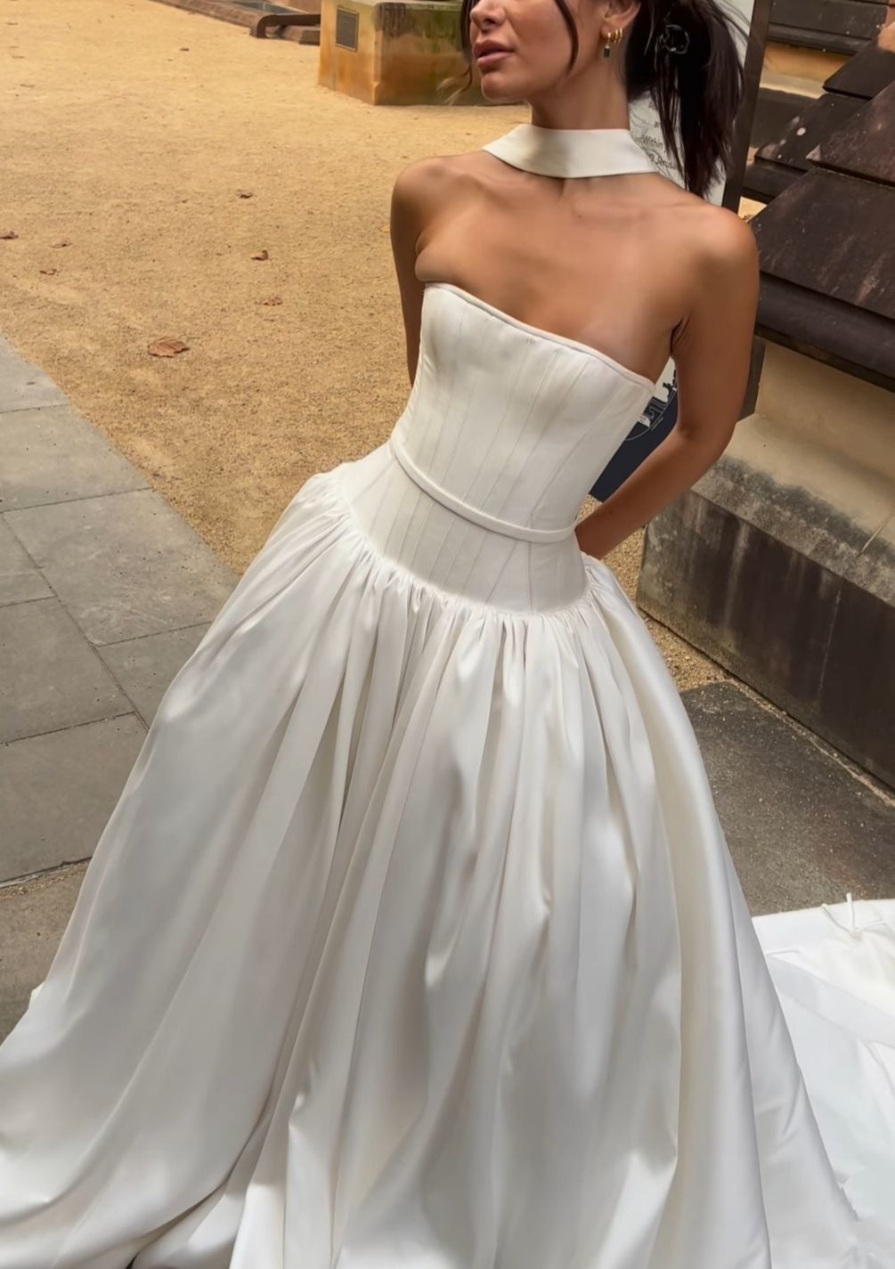 Pretty White A Line Strapless Satin Long Wedding Dress DP7798
