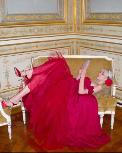 Burgundy A Line Off the Shoulder Floral Satin Prom Dress 16th Birthday Dress DP4049