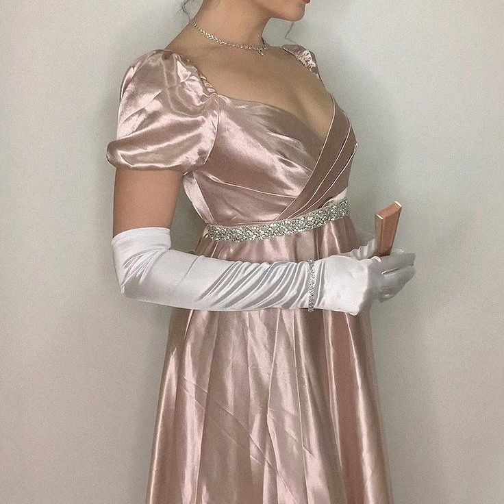 Classical Pink A Line Puff Beaded Satin Long Party Dress Evening Dress DP2894